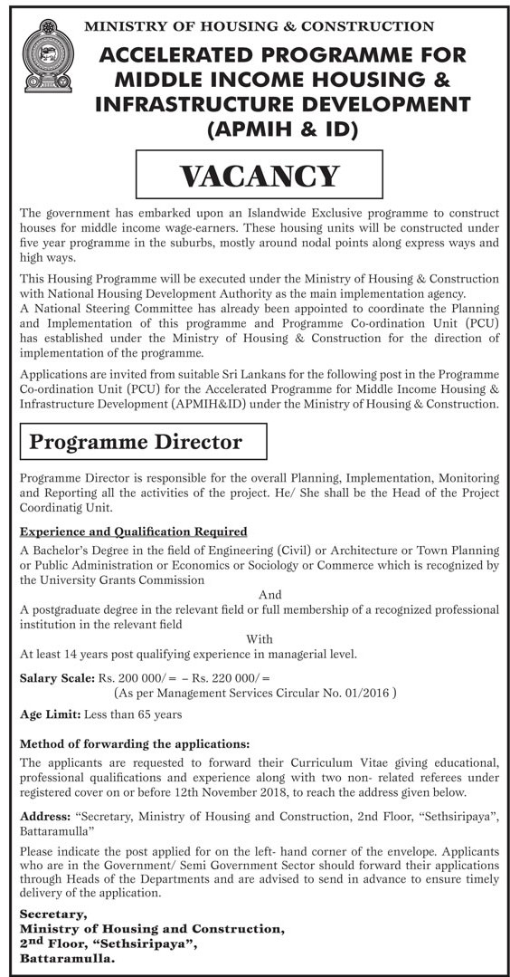 Programme Director - Ministry of Housing & Construction